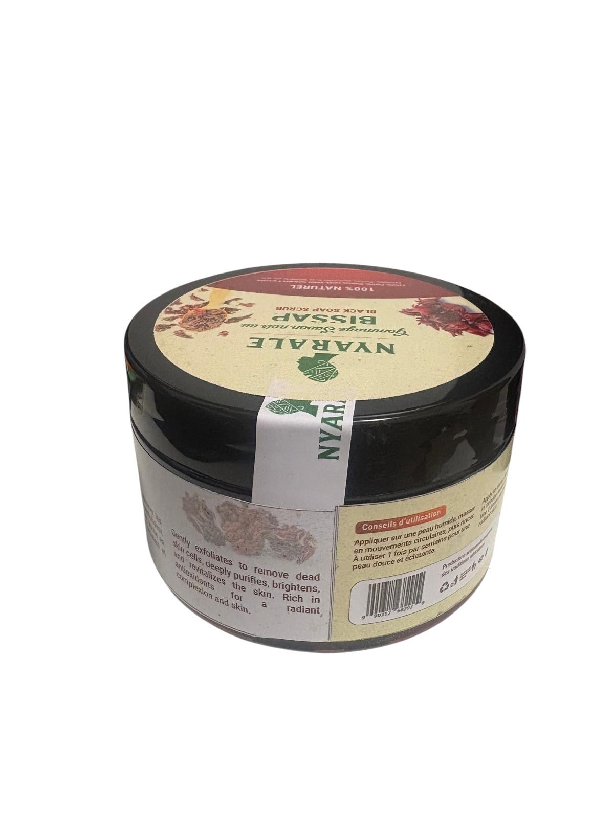 Gommage au Savon Noir Africain & Bissap (HIBISCUS) – Éclat Naturel (200 g)
