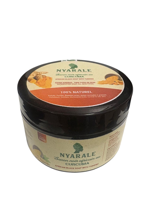 Savon Noir Africain au Curcuma – Éclat & Purification Naturelle (250 g)